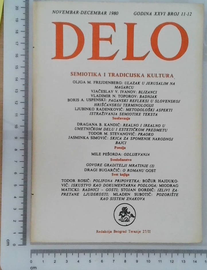 Delo, Mesečni časopis za teoriju, kritiku i poeziju, novembar - decembar 1980